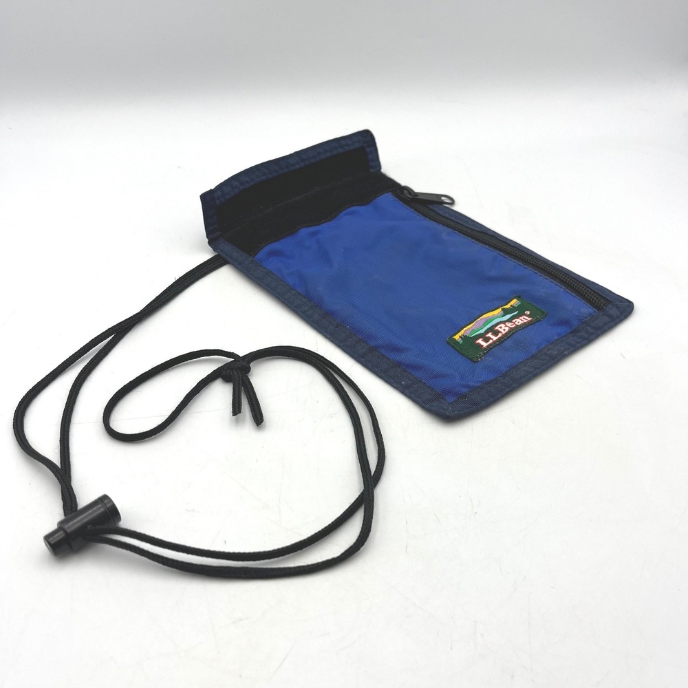 LL Bean Neck Wallet Blue Unisex Small Nylon Travel Pouch 7.5 x 5" Vintage 90's